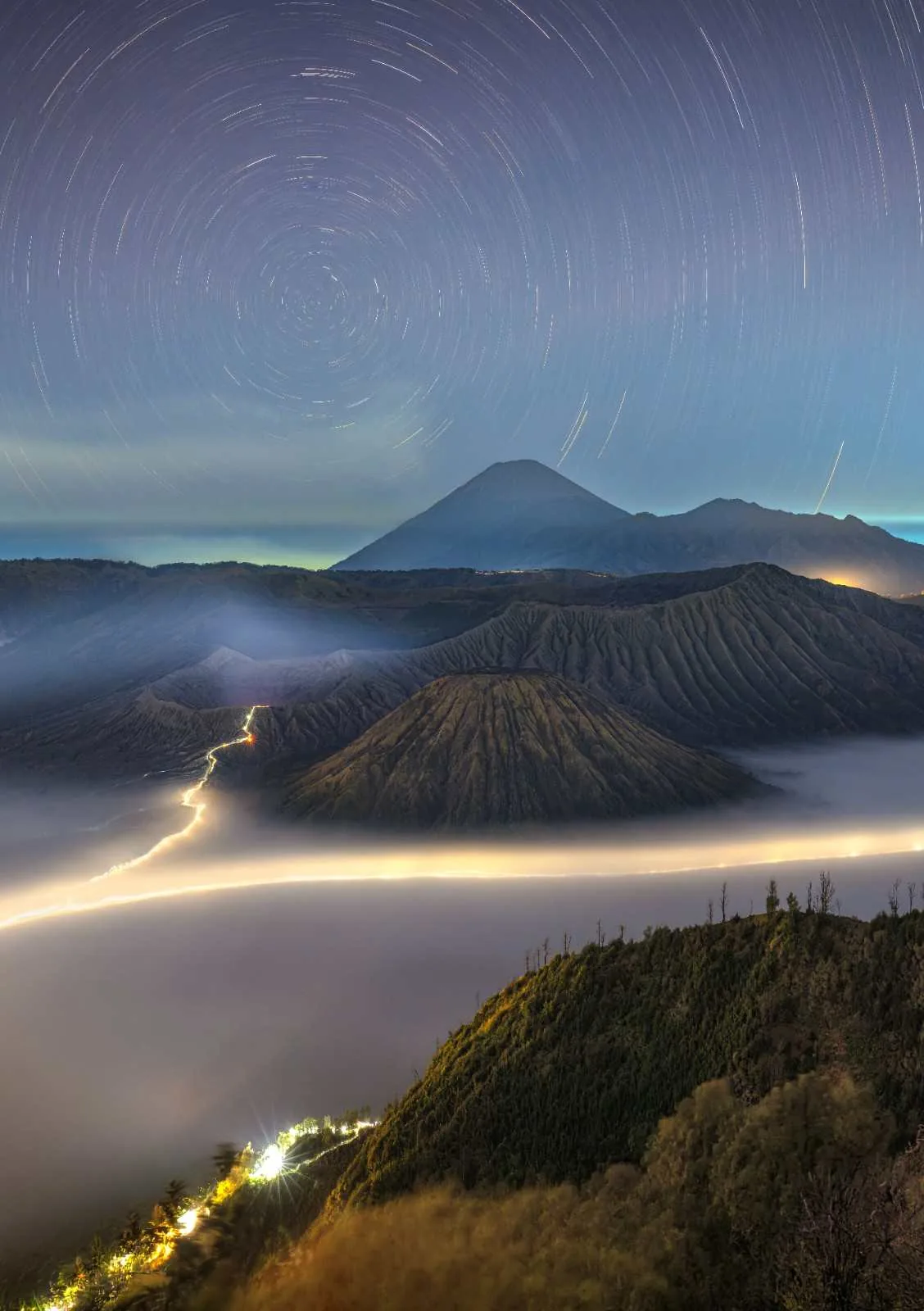 Misty volcanic landscape in Indonesia